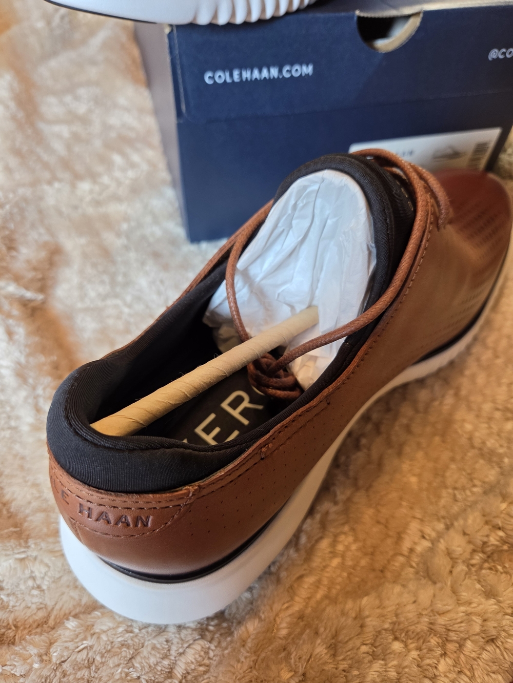 Cole Haan Men’s Brown Leather Perforated Derbys with White Sole - Picture 5 of 6